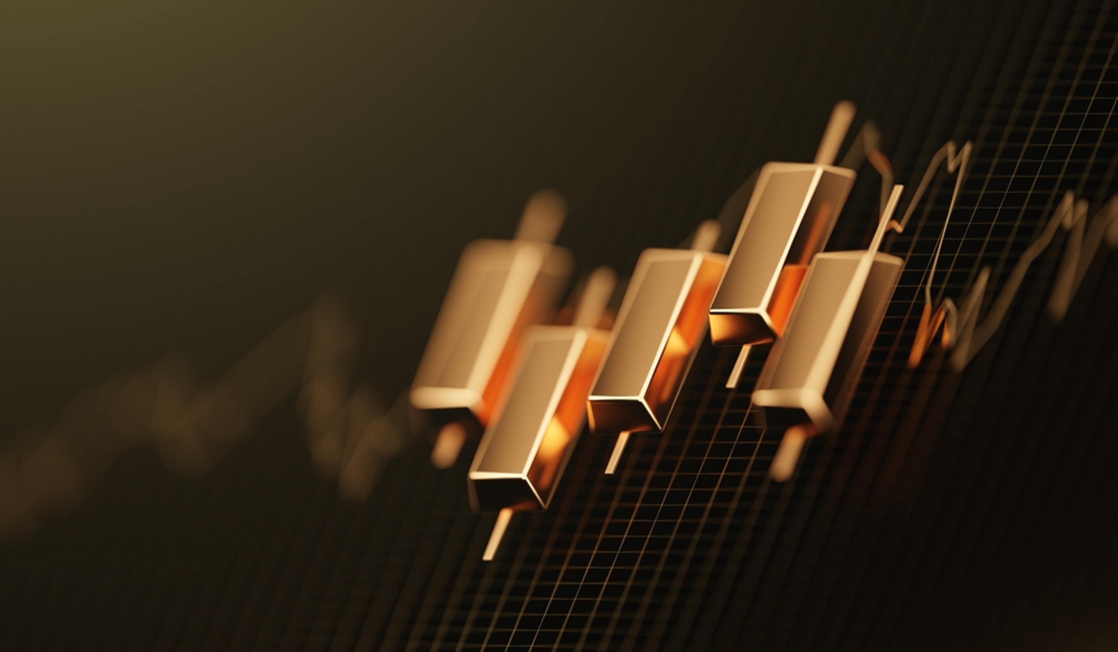 graph with five gold bars representing a trend line