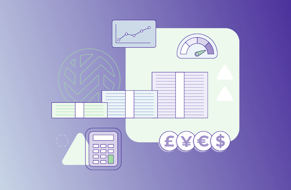 cloud storage index report featuring graphs, a calculator, and currency symbols