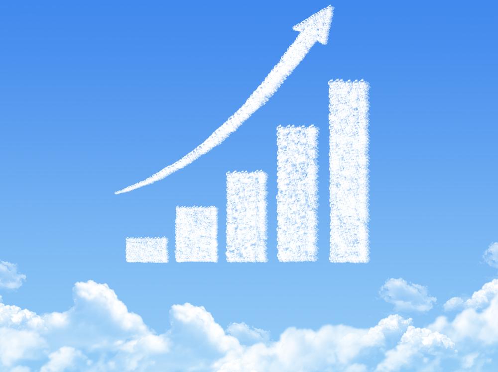 image clouds in the shape of a bar graph rising up and to the right