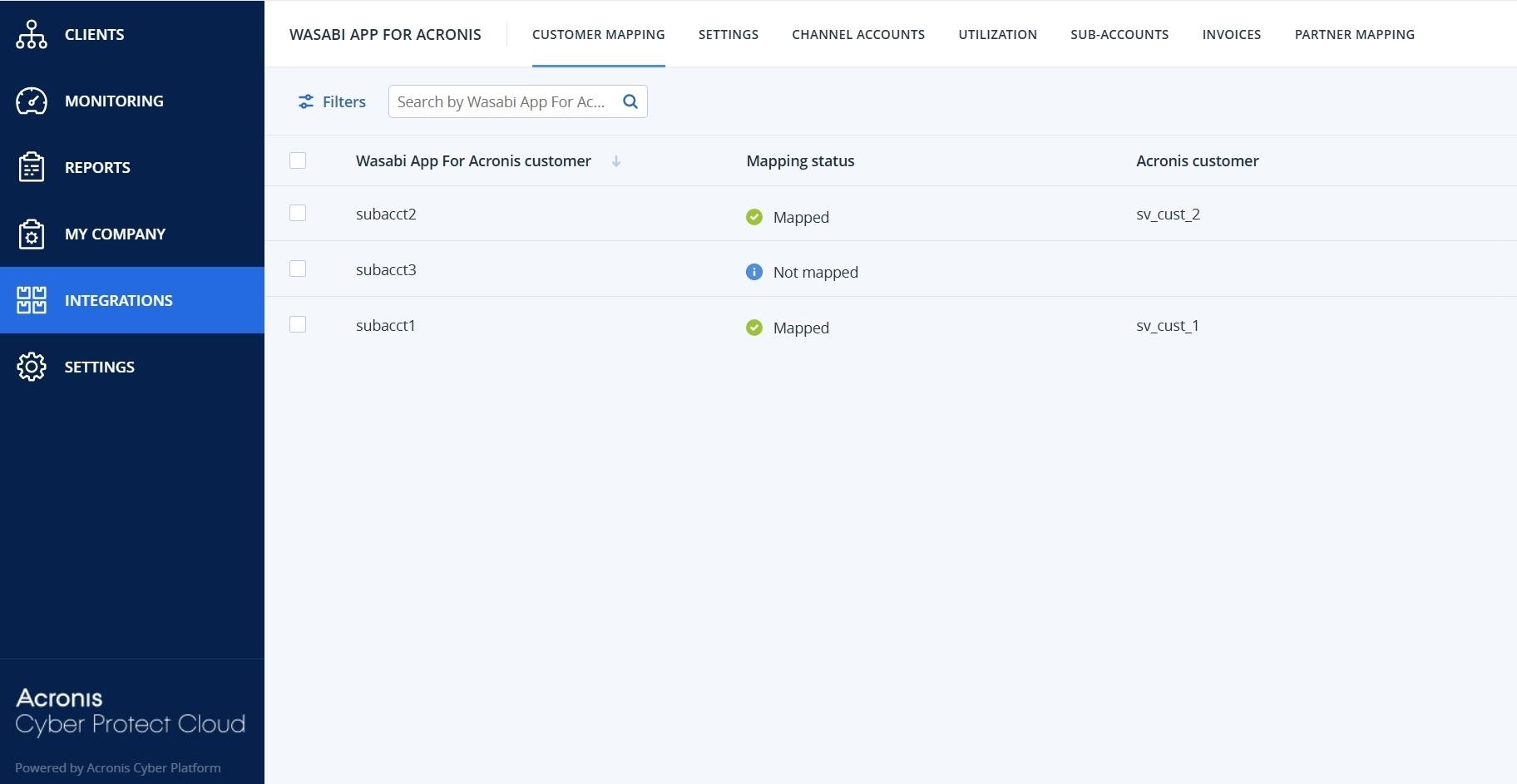 Acronis Customer mapping