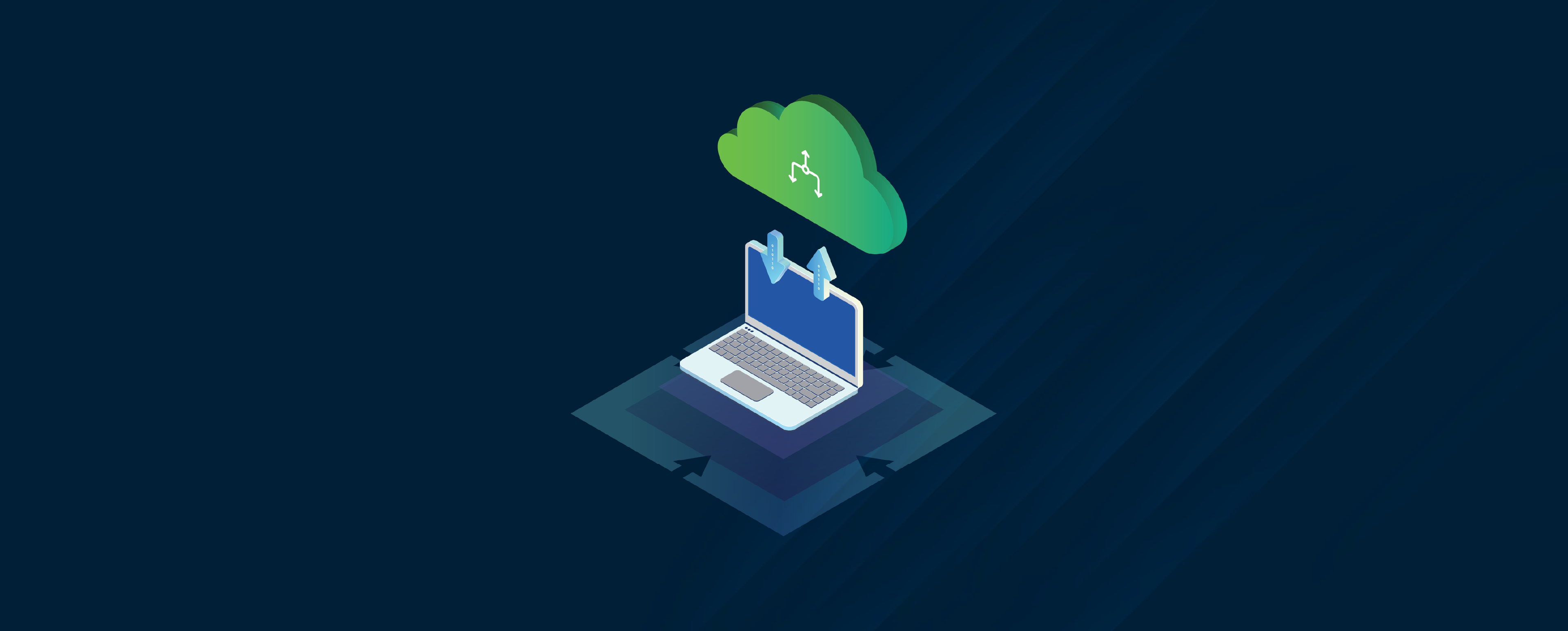 icon of a laptop backing up data to a green cloud