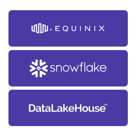 equinix, snowflake, and datalakehouse logos