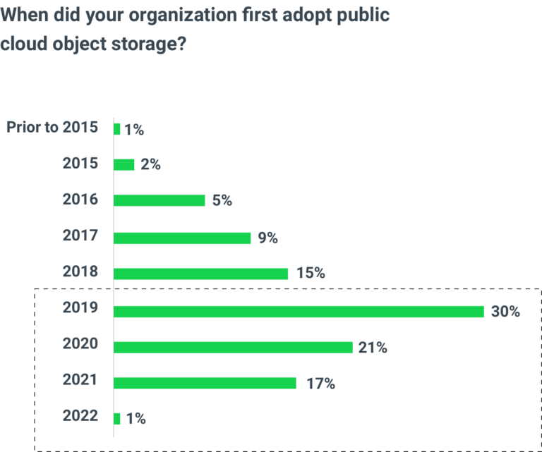 when did your organization first adopt public cloud object storage?